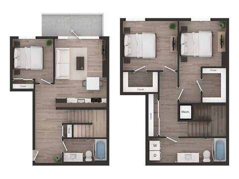Floor plan for 3 beds, 2 baths, 1257 sqft
